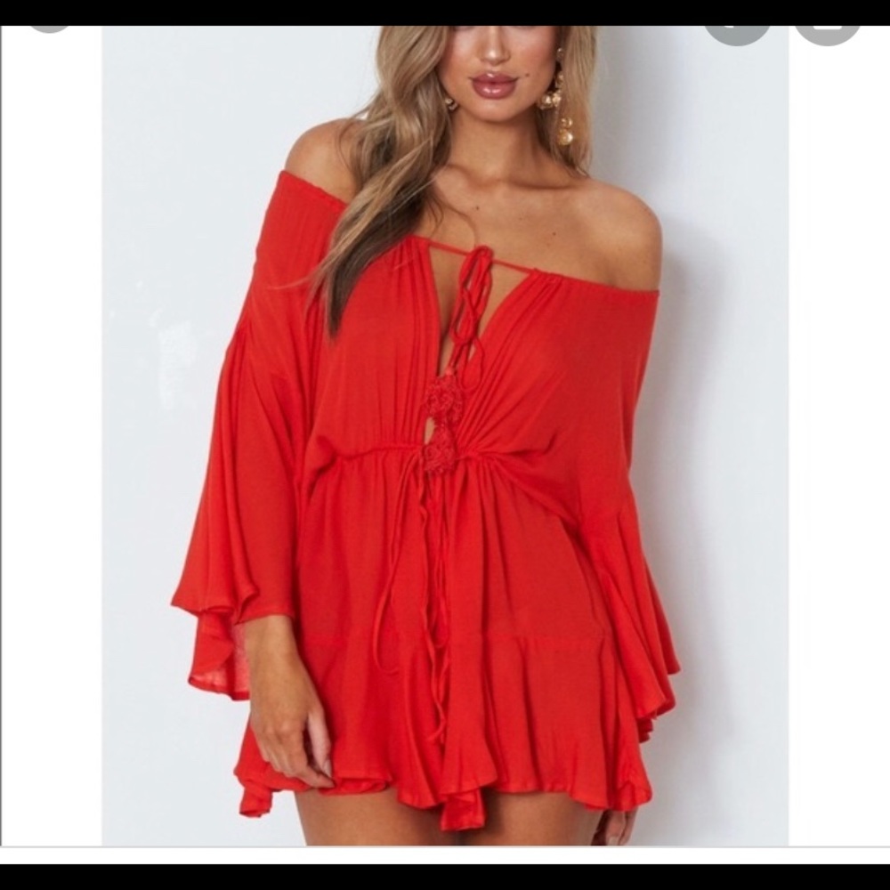 Red romper from white fox